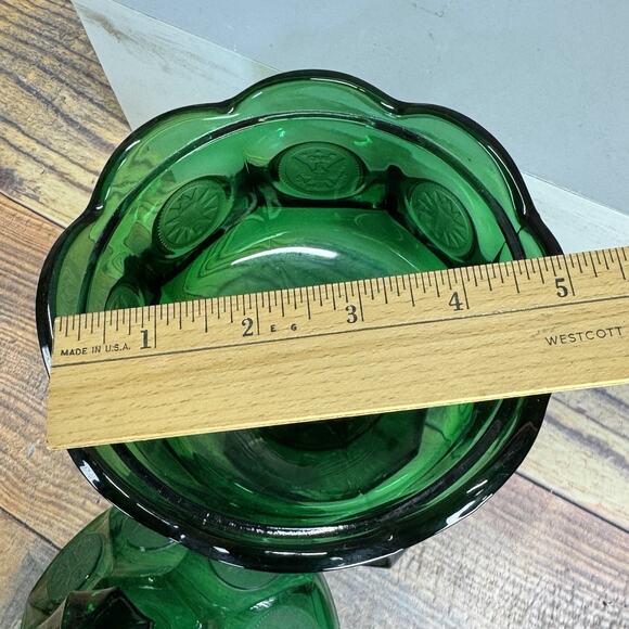 Fostoria Glass Emerald Green Coin Dot 8 1/2" Wedding Bowl Covered Candy Jar Lid‎ - Picture 12 of 13